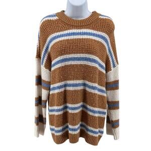 American Eagle Outfitters Striped Relaxed Sweater WMNS XS Brown/Blue/White Boxy